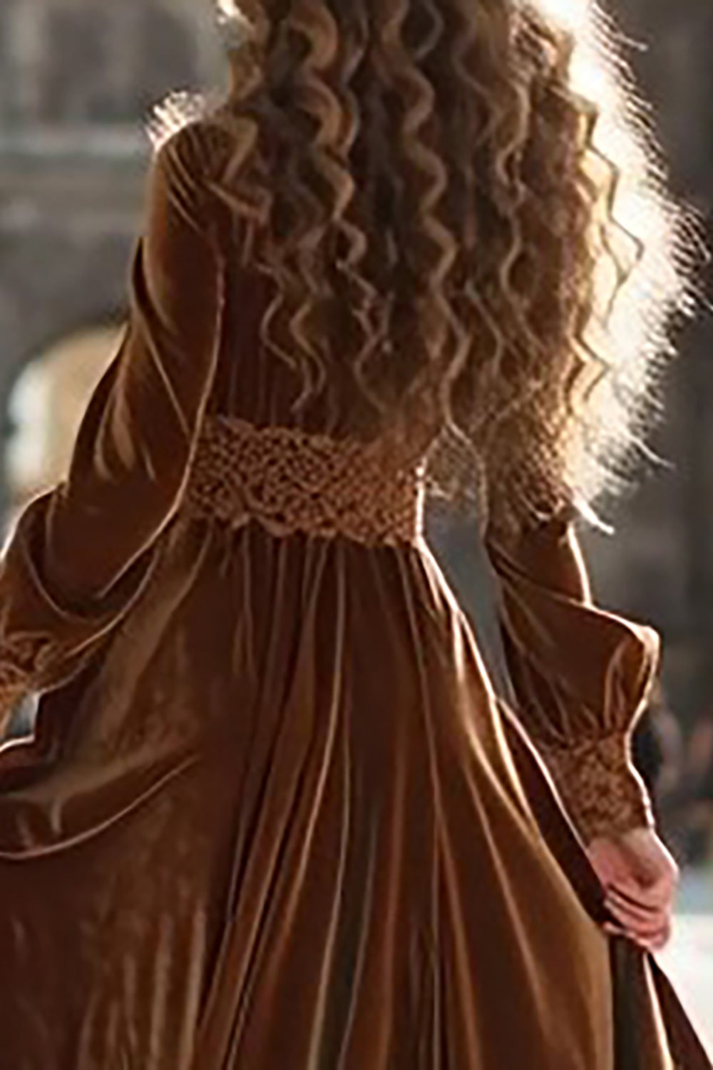 Brown Velvet A Line Long Holiday Party Dress with Sleeves