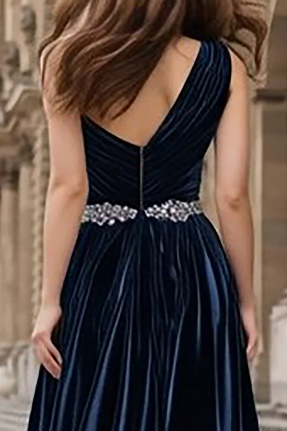 Sparkly Navy Beaded Velvet Long Holiday Party Dress