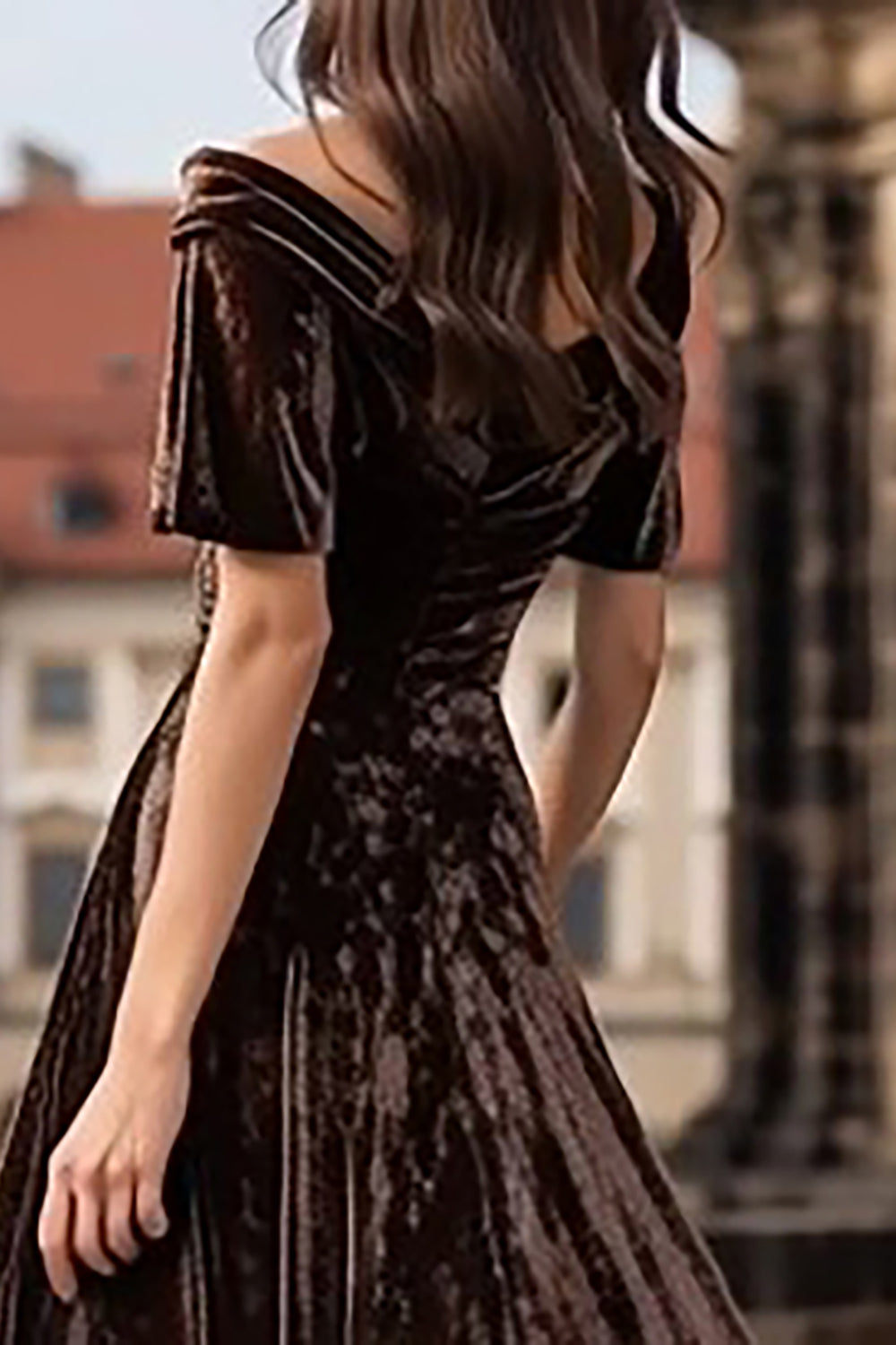 Brown A Line Long Velvet Holiday Party Dress