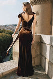 Brown Velvet Mermaid Long Holiday Party Dress with Bow