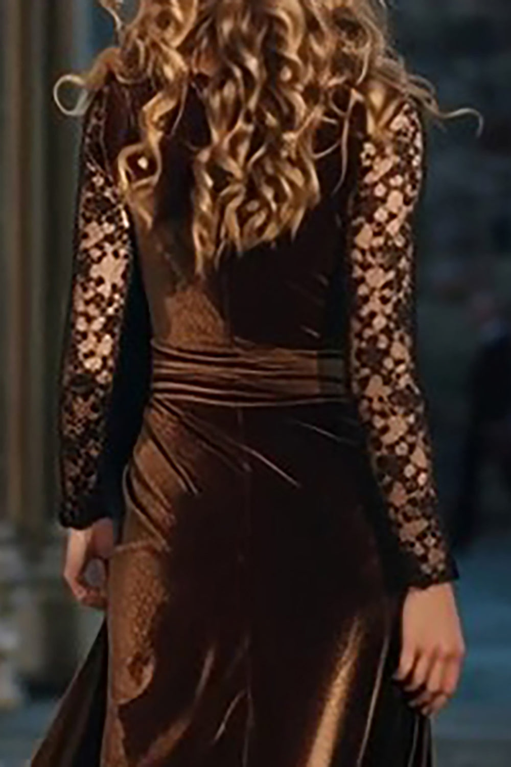 Brown Velvet A Line Long Holiday Party Dress with Slit