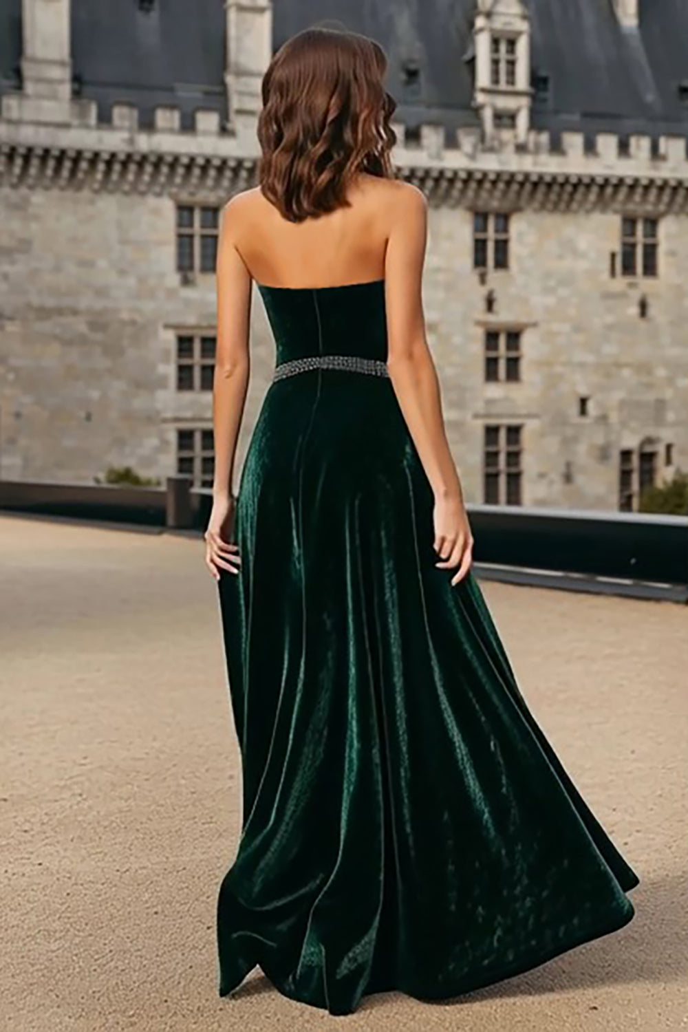 Sparkly Dark Green Velvet Halter Long Holiday Party Dress
