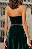 Sparkly Dark Green Velvet Halter Long Holiday Party Dress