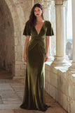Olive Velvet Mermaid Long Holiday Party Dress