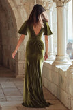 Olive Velvet Mermaid Long Holiday Party Dress