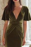Olive Velvet Mermaid Long Holiday Party Dress