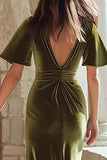 Olive Velvet Mermaid Long Holiday Party Dress