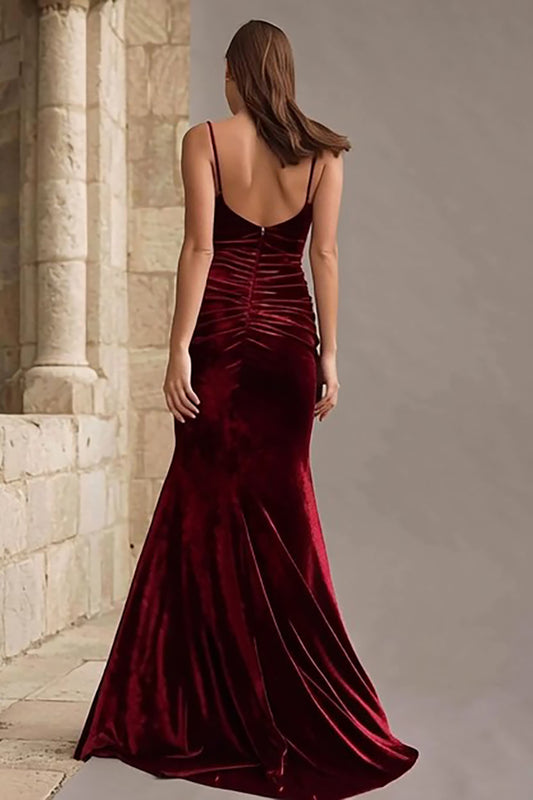 Burgundy Velvet Mermaid Long Holiday Party Dress
