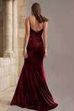 Burgundy Velvet Mermaid Long Holiday Party Dress