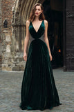 Sparkly Dark Green Beaded Velvet Long Holiday Party Dress