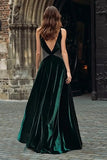 Sparkly Dark Green Beaded Velvet Long Holiday Party Dress