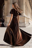 Brown Velvet V Neck Long Holiday Party Dress with Slit