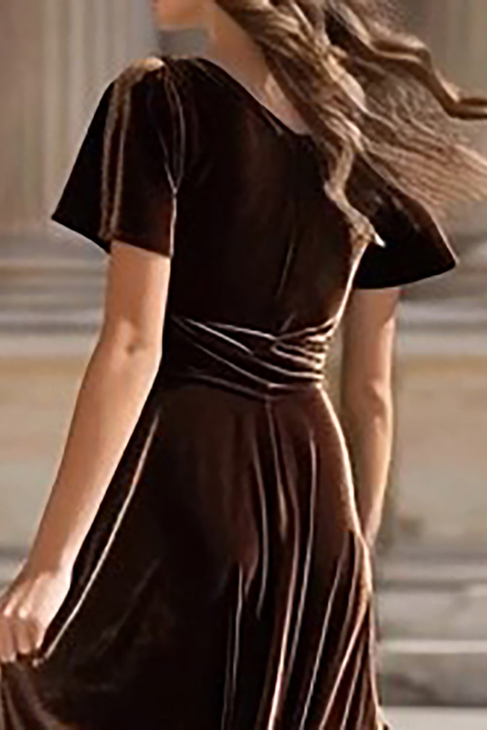 Brown Velvet V Neck Long Holiday Party Dress with Slit