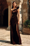 Brown Velvet Sheath Long Holiday Party Dress with Sash