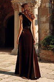 Brown Velvet Sheath Long Holiday Party Dress with Sash