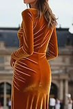 Caramel Velvet Sheath Long Holiday Party Dress with Slit