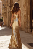 Sparkly Gold Sequin Sweetheart Mermaid Long Prom Dress