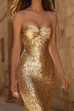 Sparkly Gold Sequin Sweetheart Mermaid Long Prom Dress