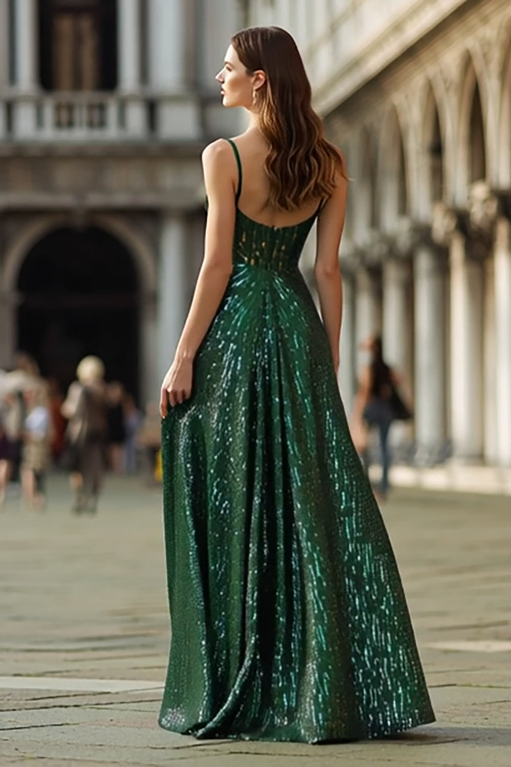 Sparkly Dark Green Spaghetti Straps Long Prom Dress
