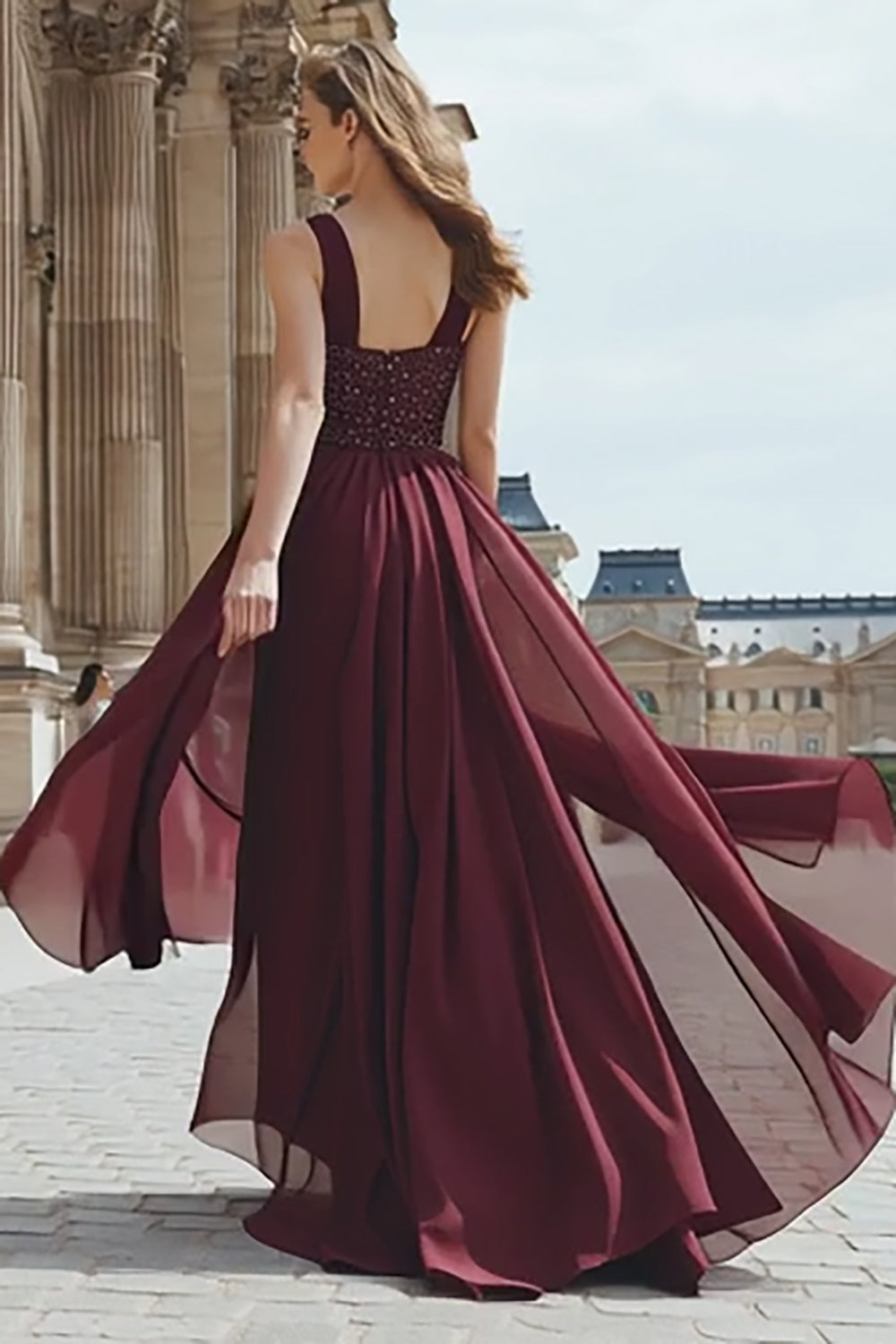 Sparkly Burgundy Sequin Long Prom Dress with Slit