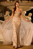 Sparkly Champagne Floral Tulle Long Corset Prom Dress with Beading