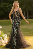 Sparkly Pink Floral Spaghetti Straps Tulle Long Corset Prom Dress with Beading