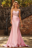 Sparkly Pink Mermaid Long Corset Prom Dress with Slit