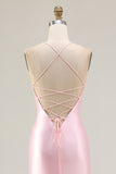 Sparkly Pink Corset Mermaid Long Prom Dress with Slit