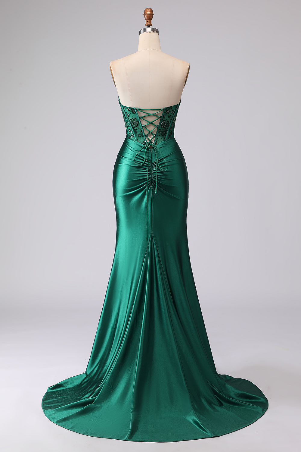 Sparkly Dark Green Sweetheart Mermaid Long Corset Prom Dress with Slit
