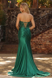Sparkly Dark Green Sweetheart Mermaid Long Corset Prom Dress with Slit