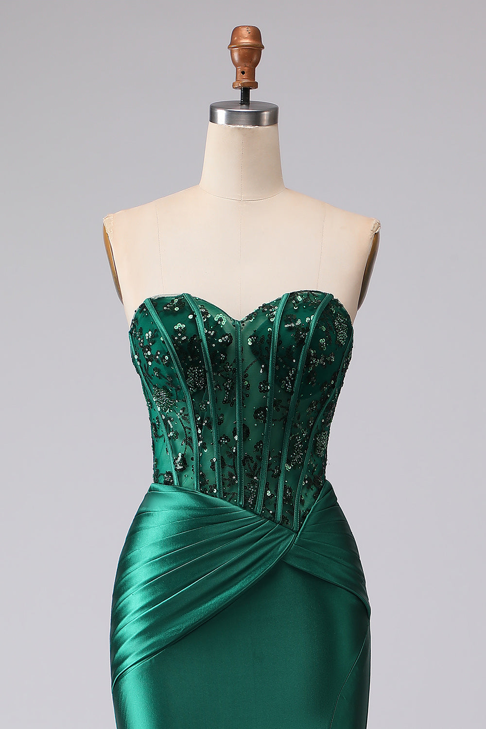 Sparkly Dark Green Sweetheart Mermaid Long Corset Prom Dress with Slit