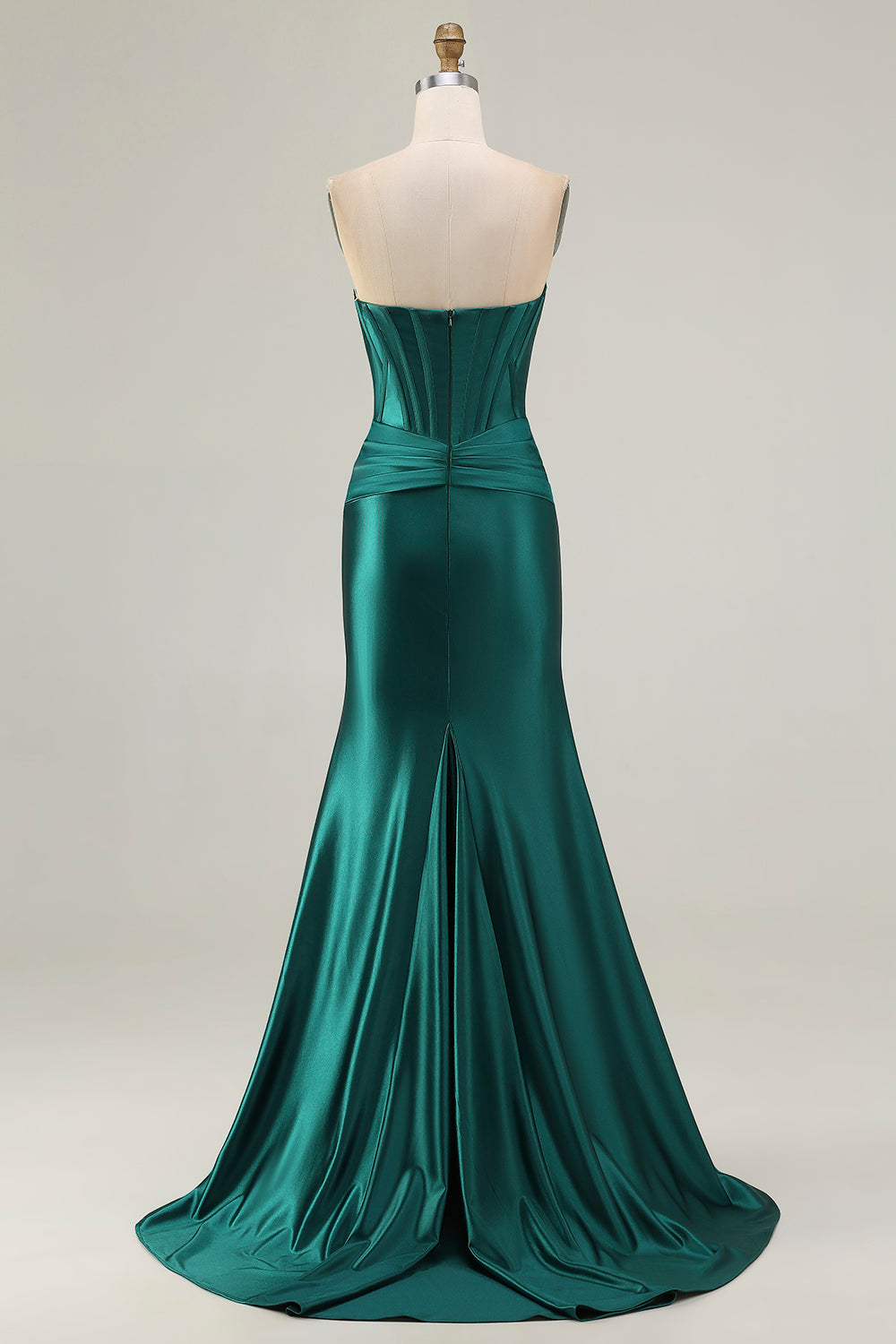 Dark Green Mermaid Strapless Corset Long Prom Dress