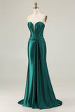 Dark Green Mermaid Strapless Corset Long Prom Dress