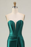 Dark Green Mermaid Strapless Corset Long Prom Dress