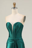 Dark Green Mermaid Strapless Corset Long Prom Dress