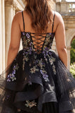 Plus Size Sparkly Black Sequins A Line Tulle Long Prom Dress with Ruffles