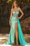 Sparkly Mint Green Mermaid Ruched Long Corset Prom Dress with Beading