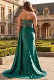 Sparkly Mint Green Plus Size Beaded Mermaid Long Corset Prom Dress with Slit