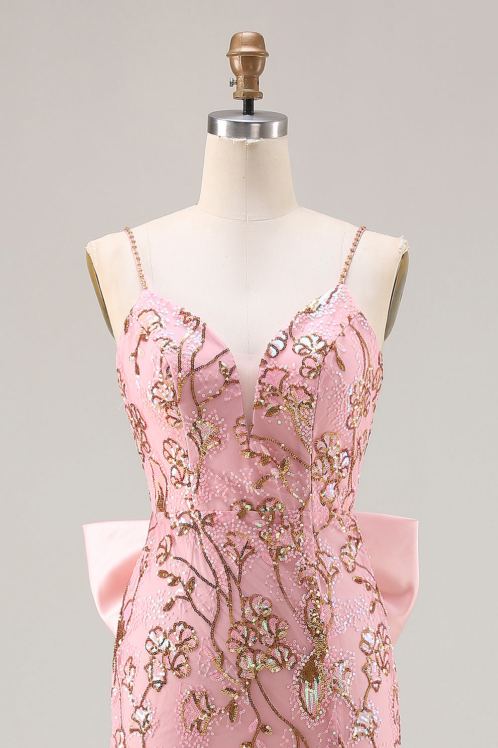 Sparkly Floral Pink Mermaid Sequin Long Prom Dress with Slit