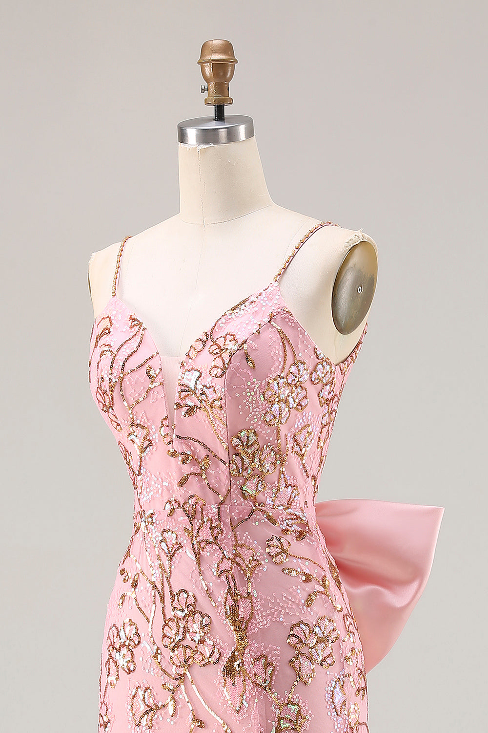 Sparkly Floral Pink Mermaid Sequin Long Prom Dress with Slit