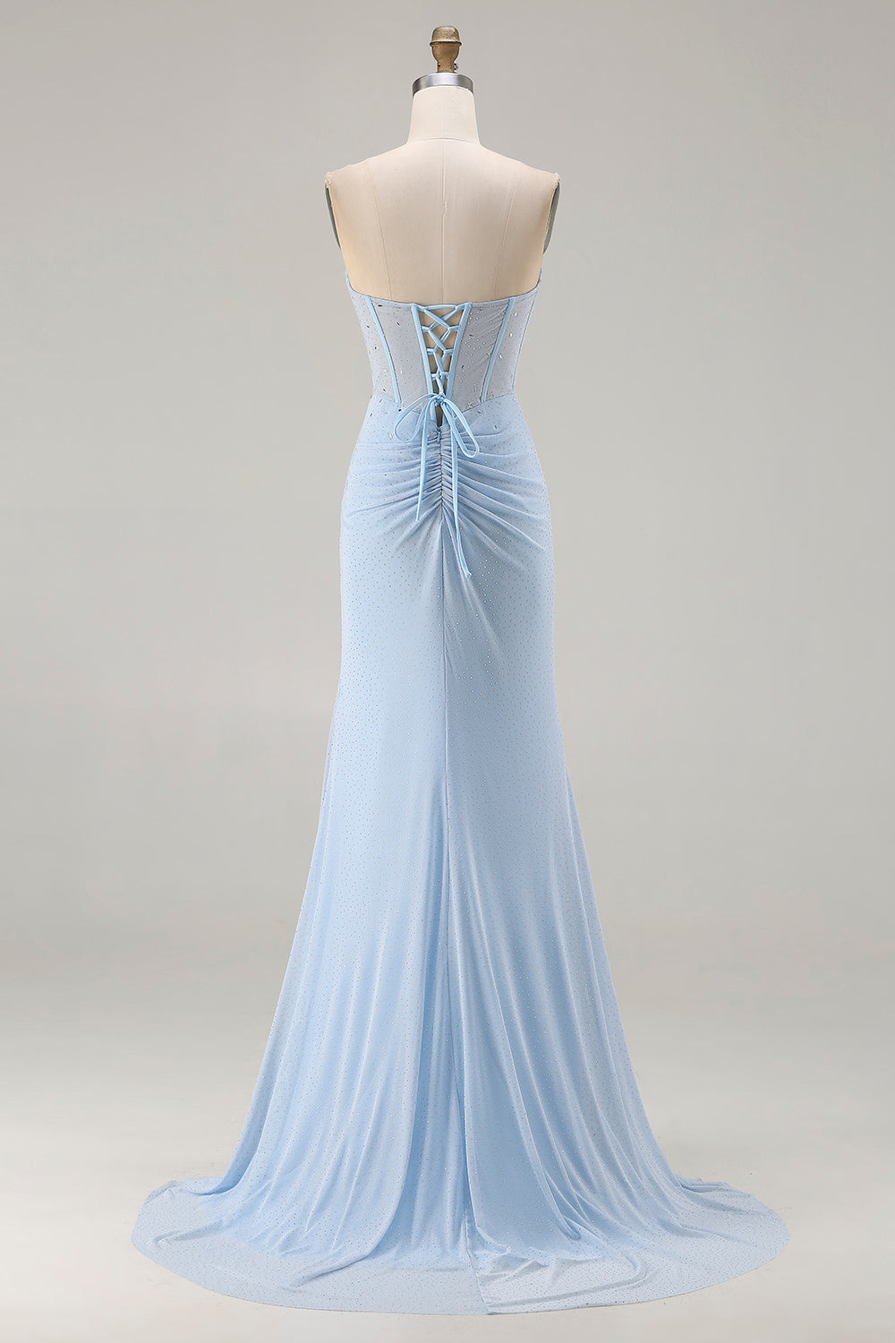 Sparkly Sky Blue Mermaid Beaded Long Corset Prom Dress with Slit