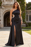 Sparkly Black Plus Size Long Cut Out Prom Dress with Rhinestones