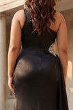 Sparkly Black Plus Size Long Cut Out Prom Dress with Rhinestones