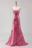 Sparkly Pink Sequins Mermaid Spaghetti Straps Long Prom Dress