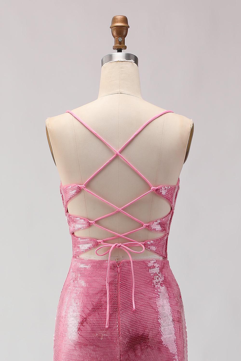 Sparkly Pink Sequins Mermaid Spaghetti Straps Long Prom Dress