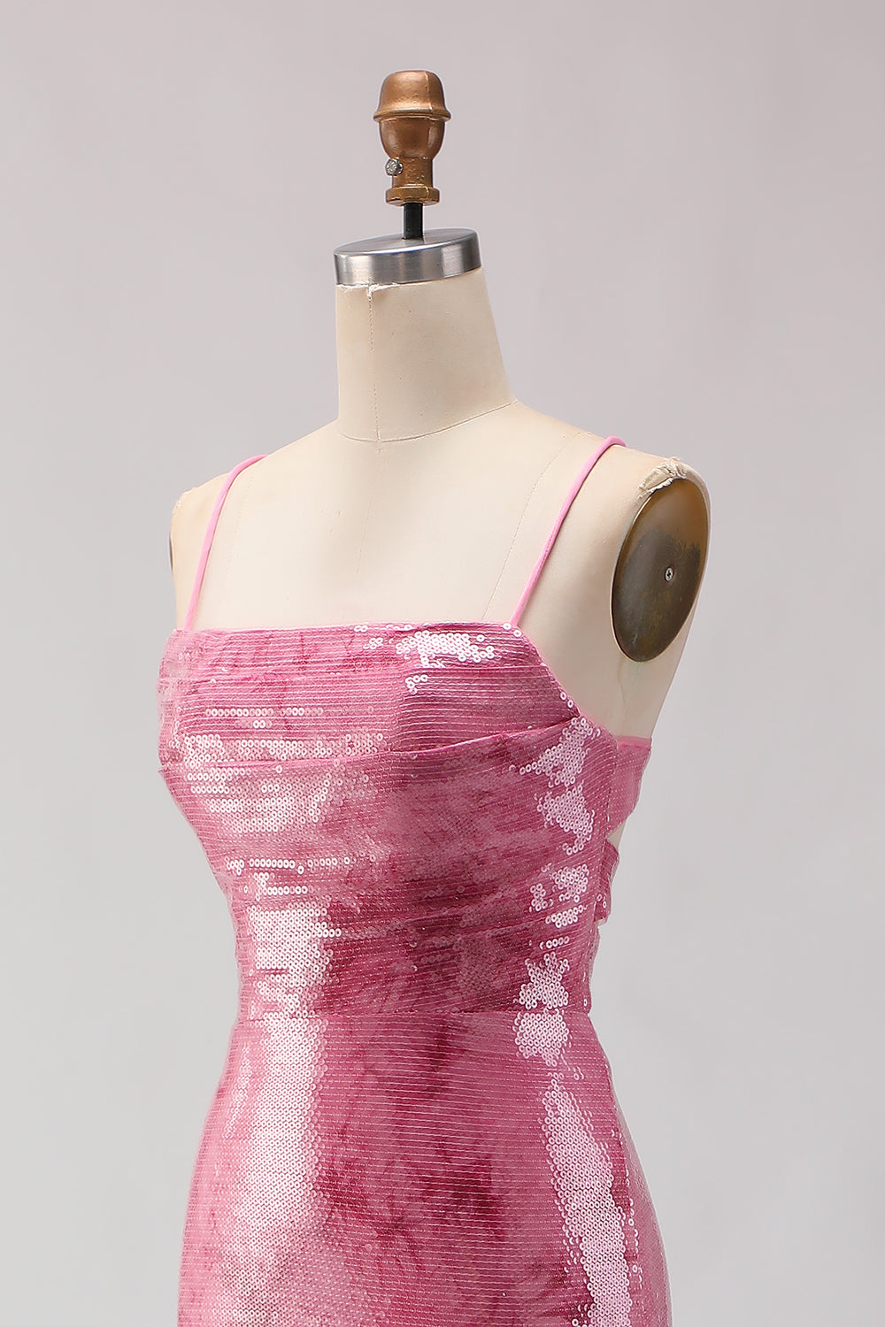 Sparkly Pink Sequins Mermaid Spaghetti Straps Long Prom Dress