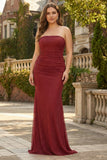 Sparkly Red Plus Size Polka Dots Strapless Beaded Long Prom Dress