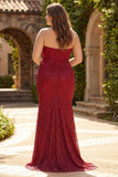Sparkly Red Plus Size Polka Dots Strapless Beaded Long Prom Dress