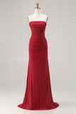 Sparkly Red Polka Dots Strapless Beaded Long Prom Dress
