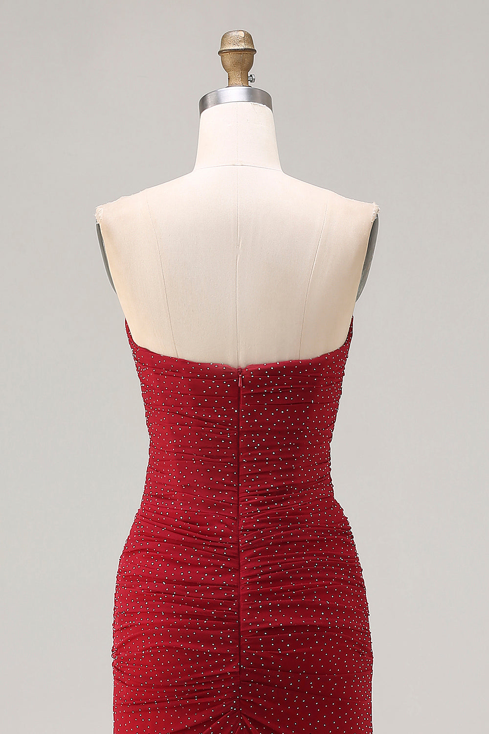 Sparkly Red Polka Dots Strapless Beaded Long Prom Dress